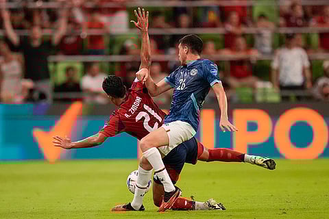 Álvaro Zamora is tripped by Hernesto Caballero